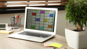 Aplicativo de Planejamento aberto em notebook