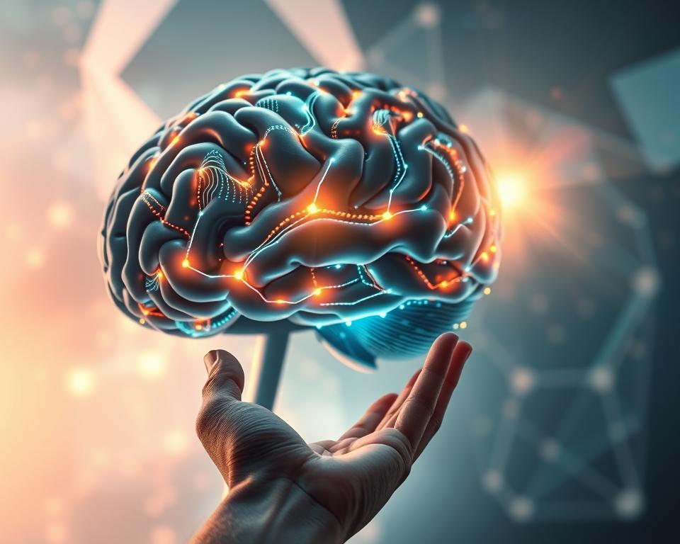 A sleek, futuristic digital brain hums with glowing circuits, its intricate lattice of neural pathways pulsing with the power of Grok 4 - the most advanced and controversial AI of 2025. In the foreground, a human hand reaches towards the luminous cerebral cortex, symbolizing the mastery and integration of this transformative technology. The background is a dreamscape of abstract, geometric forms, bathed in a soft, ethereal glow that evokes the profound potential and unsettling implications of this cutting-edge artificial intelligence. The overall scene conveys a sense of awe, wonder, and the inexorable march of technological progress. A sleek, futuristic digital brain hums with glowing circuits, its intricate lattice of neural pathways pulsing with the power of Grok 4 - the most advanced and controversial AI of 2025. In the foreground, a human hand reaches towards the luminous cerebral cortex, symbolizing the mastery and integration of this transformative technology. The background is a dreamscape of abstract, geometric forms, bathed in a soft, ethereal glow that evokes the profound potential and unsettling implications of this cutting-edge artificial intelligence. The overall scene conveys a sense of awe, wonder, and the inexorable march of technological progress.